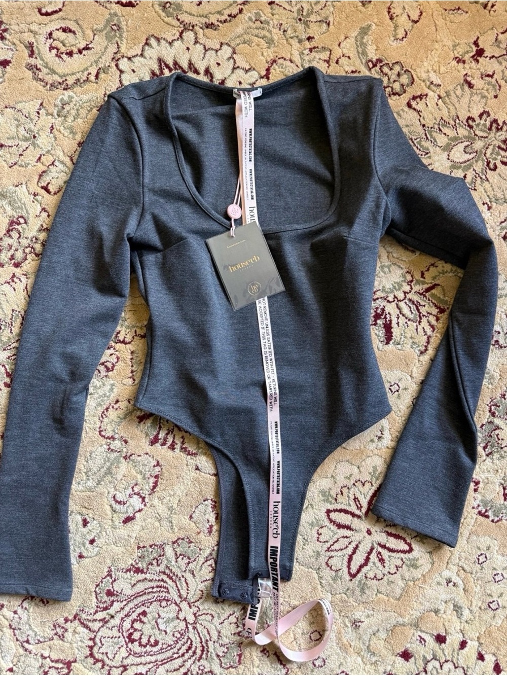 House of CB Charcoal Gray Bodysuit with Pink Branded Tag
